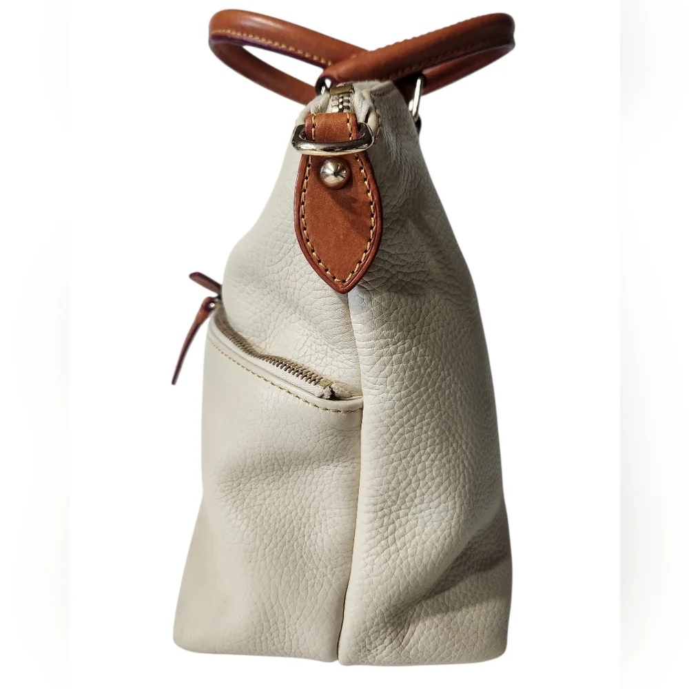 Dooney & Bourke Dillen Pebbled Leather Double Pocket Satchel Cream